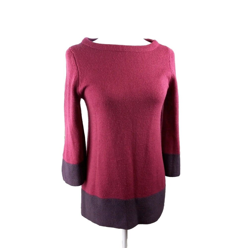 H&M Womens Burgundy/Purple Colorblock Sweater Tunic 3/4 Sleeve Size XS Boatneck